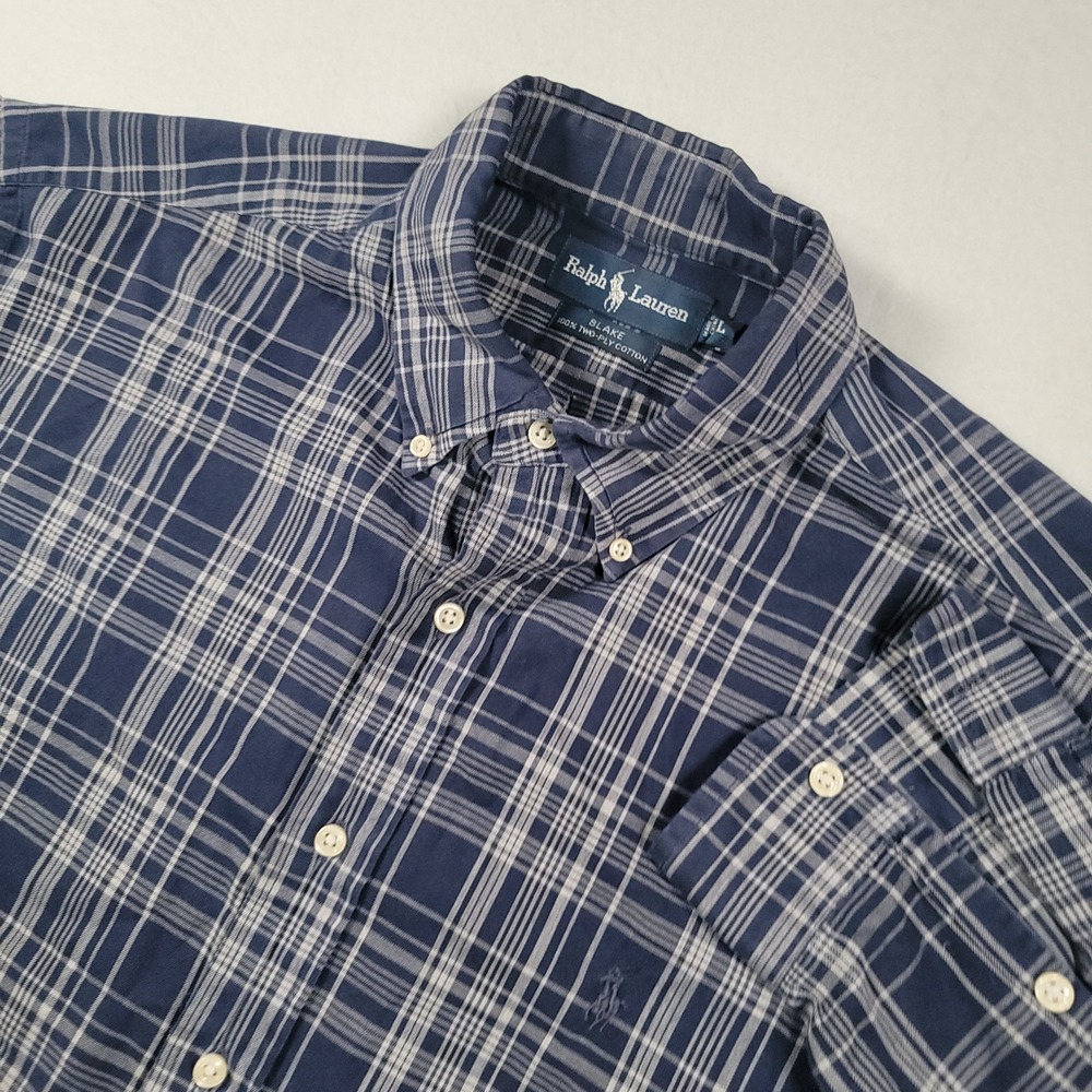 Polo Ralph Lauren Blake Shirt Mens L Blue Plaid Relaxed Fit 100% Cotton Button